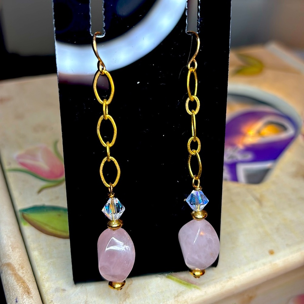 Hand Made Rose Quartz Dangle Earrings